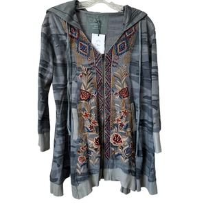 Cait Celeste Camouflage Floral Embroidered Zip Hoodie Sweater Sz S NWT